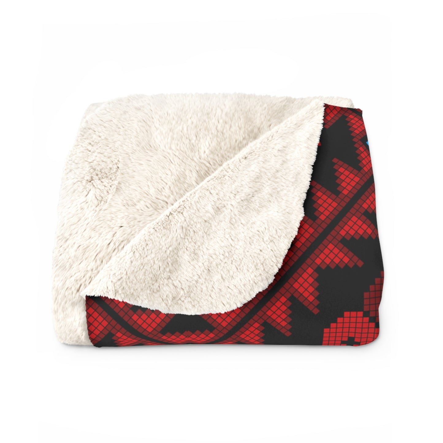 Sherpa Fleece Blanket, Tatreez design, Red