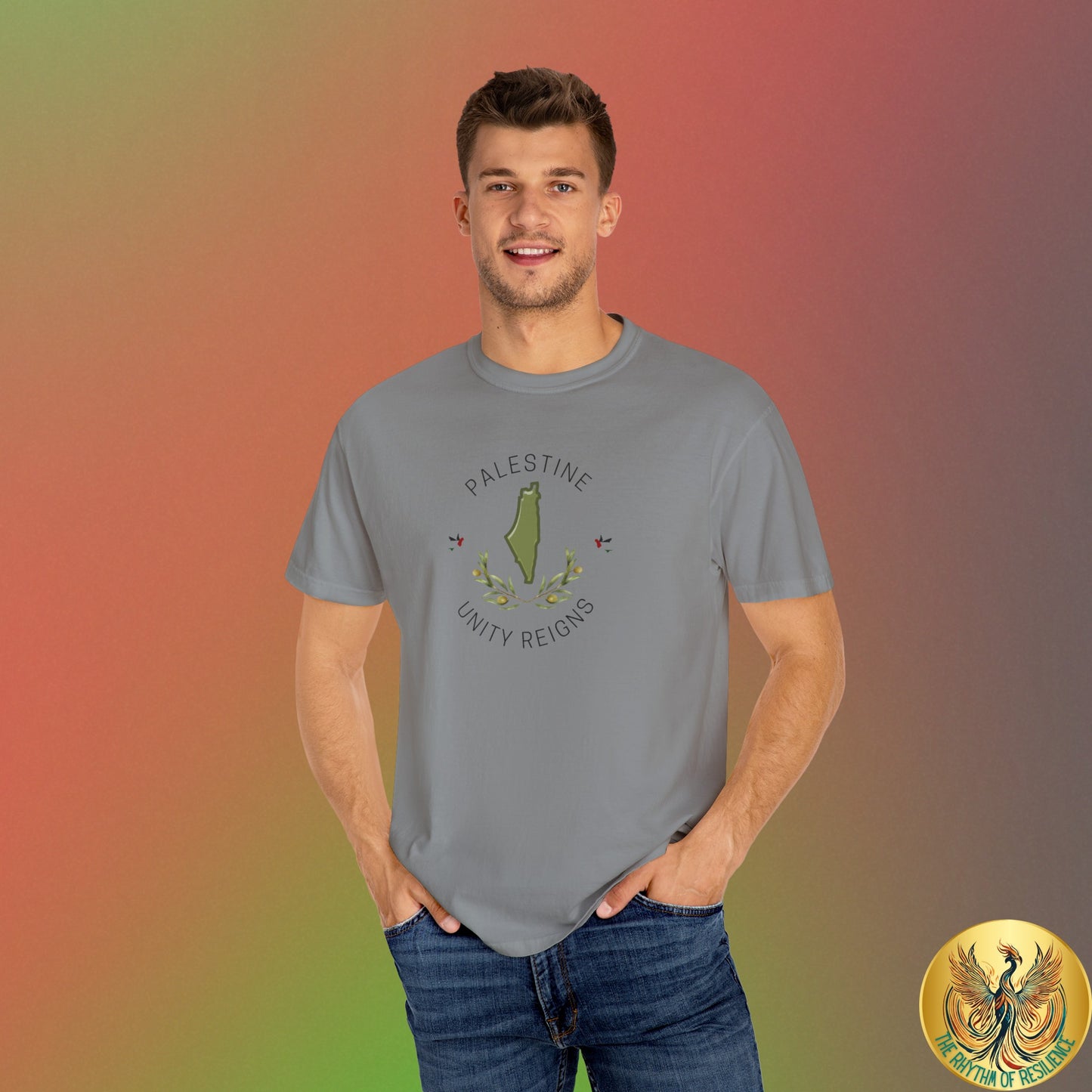 Palestine spring olive branch unity Unisex heart flag solidarity Garment-Dyed T-shirt