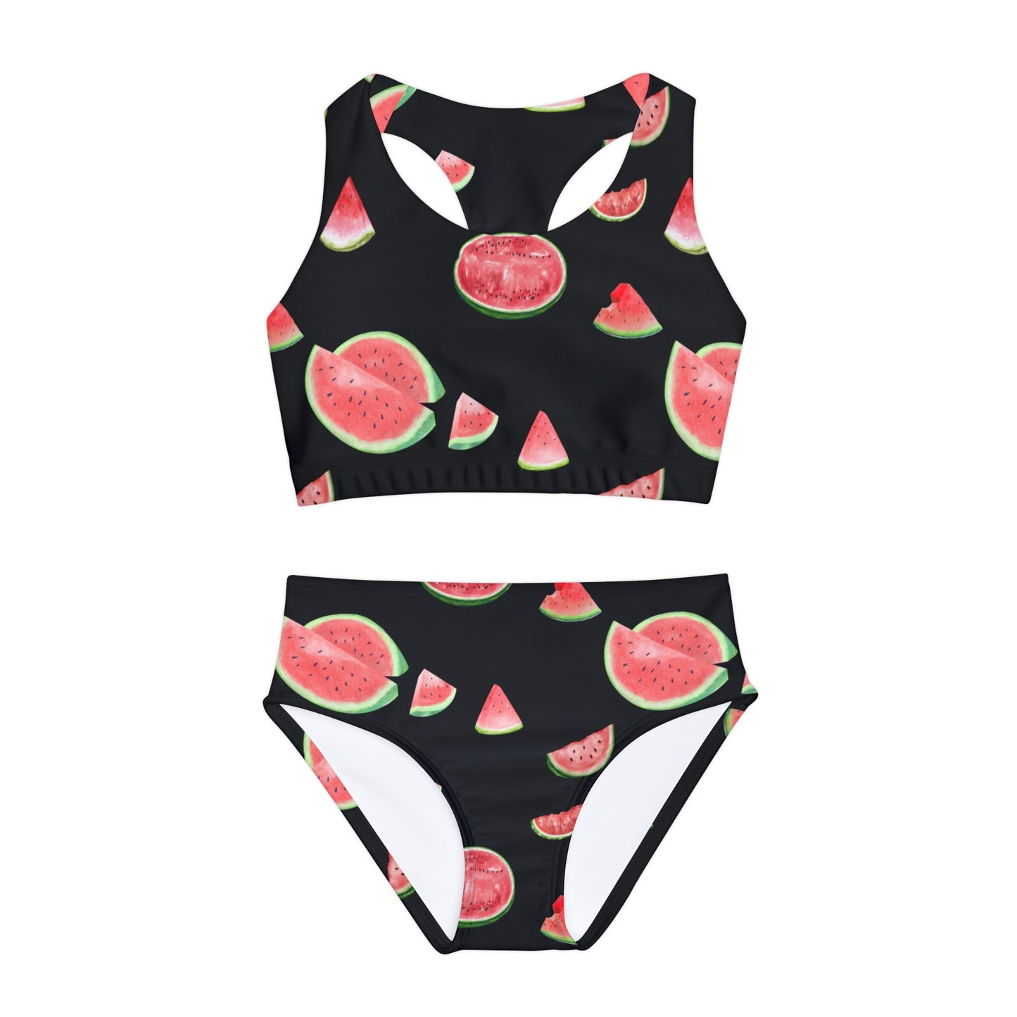 Watermelon Print Girls Two Piece Swimsuit (AOP) black