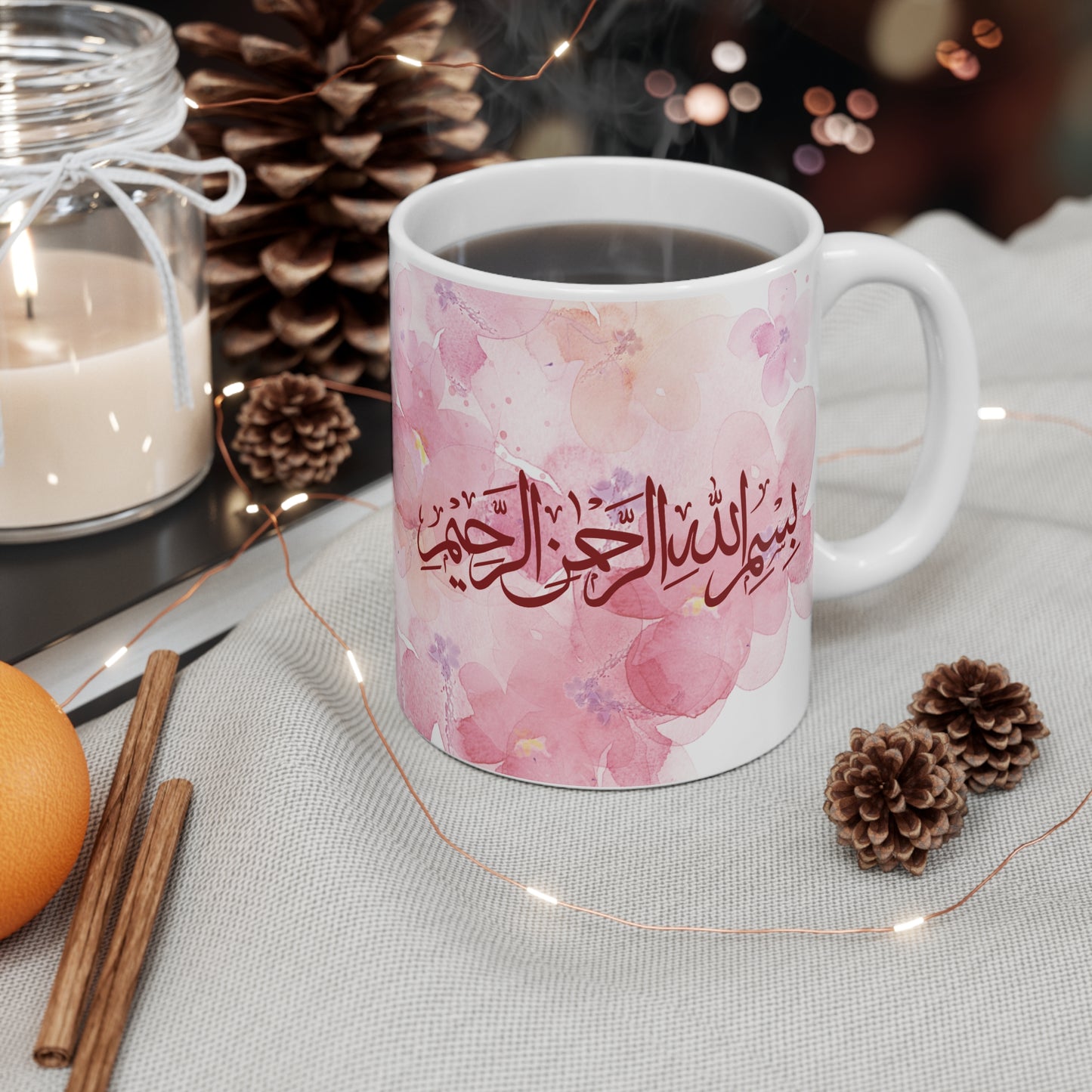 11oz Bismillah Mug, Pink floral