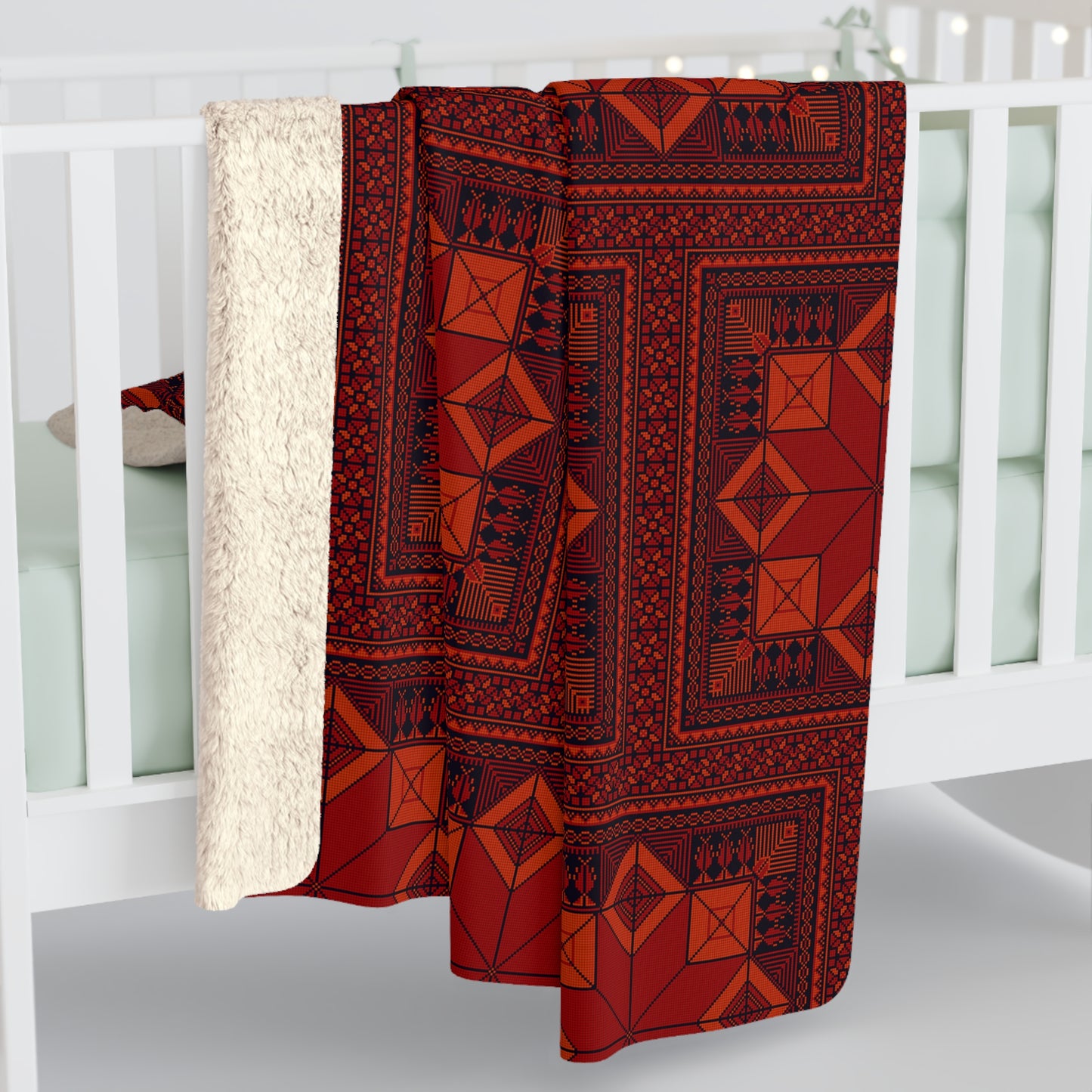 Sherpa Fleece Blanket, Tatreez design, Red, throw blanket, holiday, Eid, Ramadan