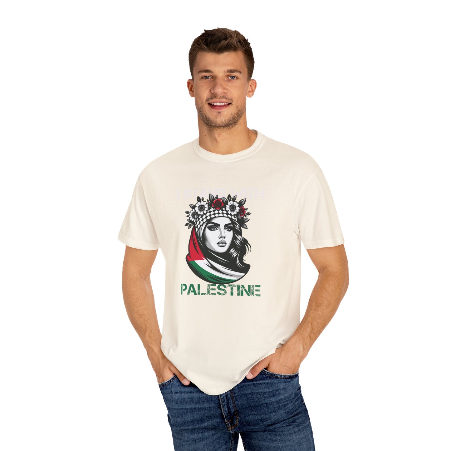 Unisex Garment-Dyed T-shirt, Palestine Flag, Resist, Arabic, Support the Cause in Style, Kuffiyeh, Keffiyeh, Resistance, Free Palestine