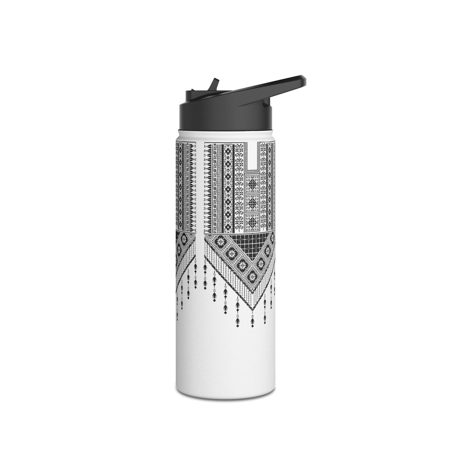 Stainless Steel H2O Bottle, Standard Lid. Palestinian Tatreez print/design