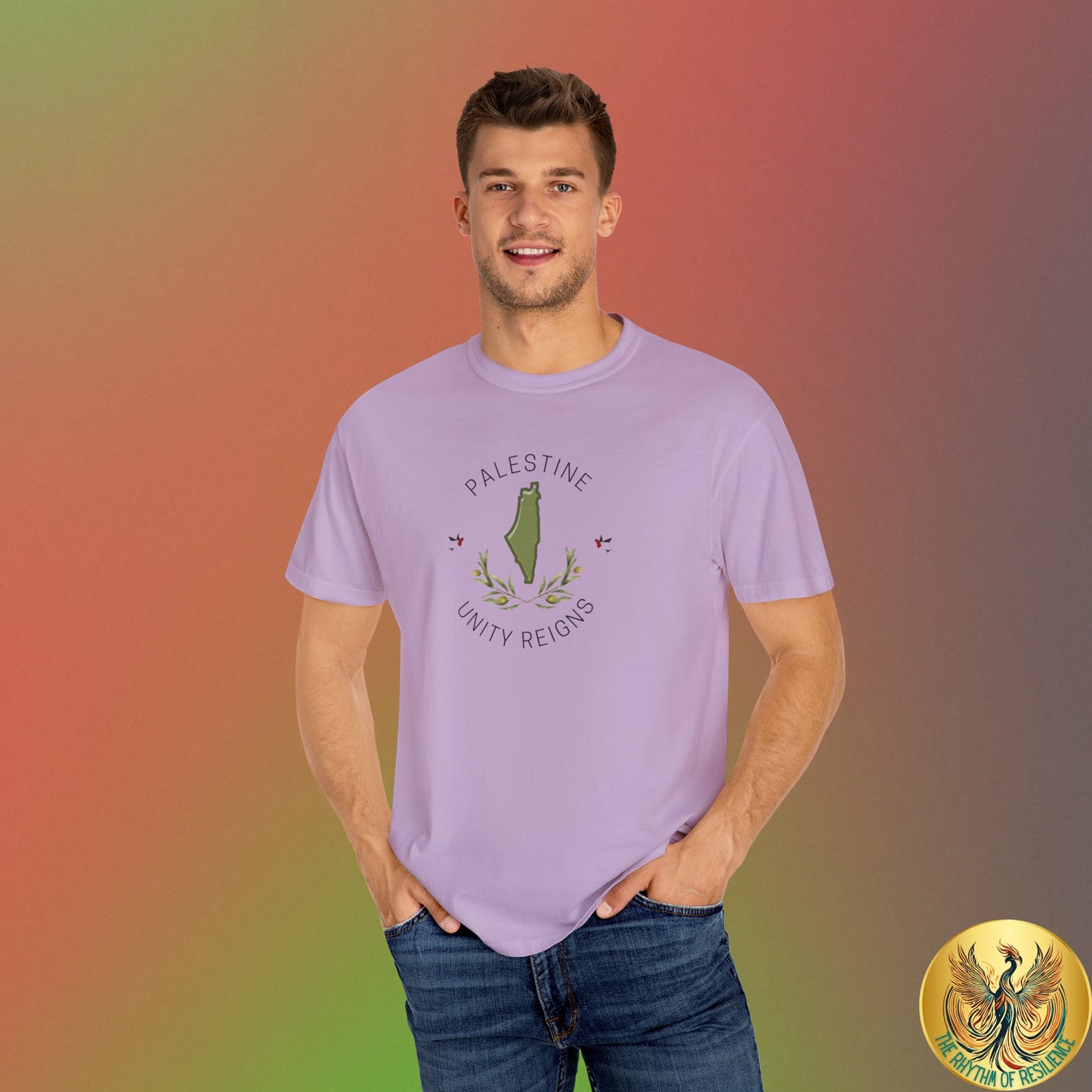 Palestine spring olive branch unity Unisex heart flag solidarity Garment-Dyed T-shirt