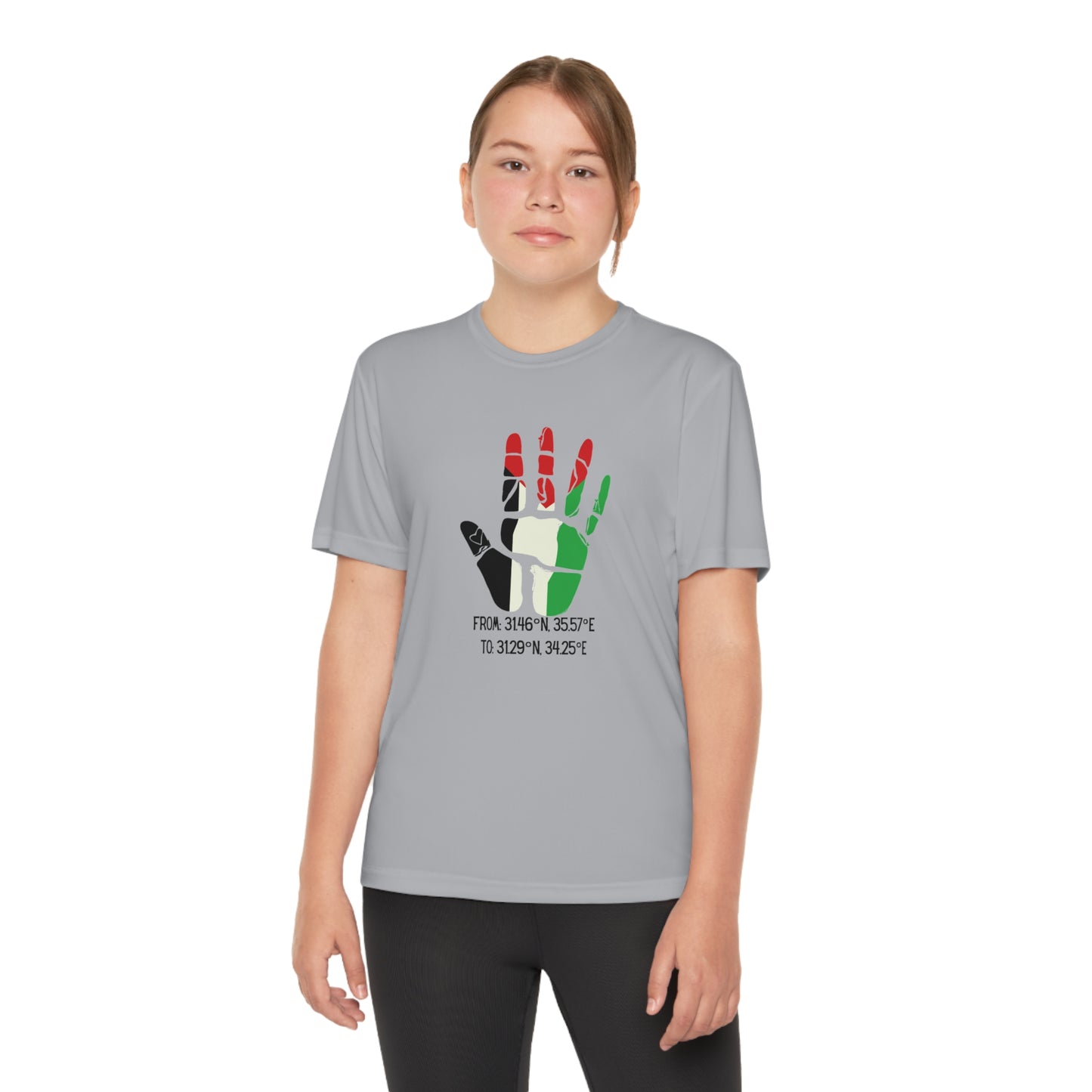 Youth from the Jordan to the Mediterranean coordinates Competitor Tee. Palestine will be Free!
