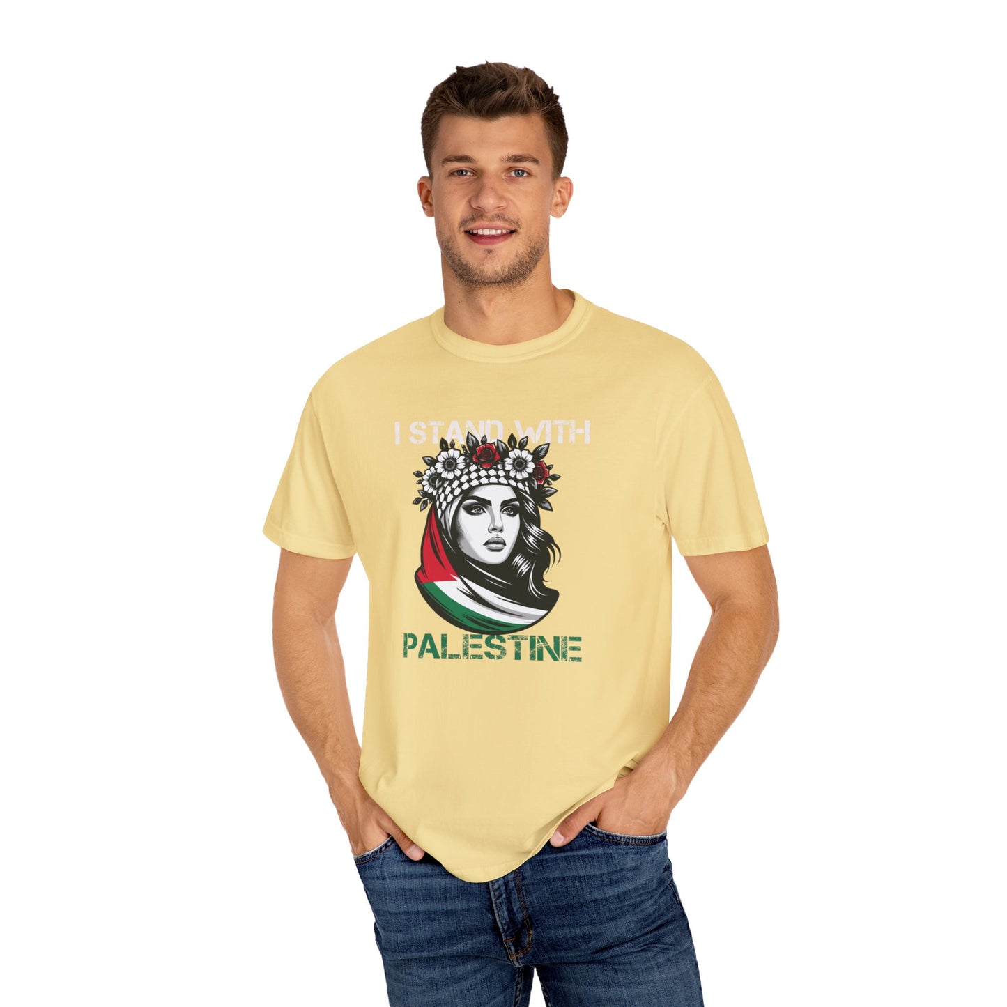 Unisex Garment-Dyed T-shirt, Palestine Flag, Resist, Arabic, Support the Cause in Style, Kuffiyeh, Keffiyeh, Resistance, Free Palestine