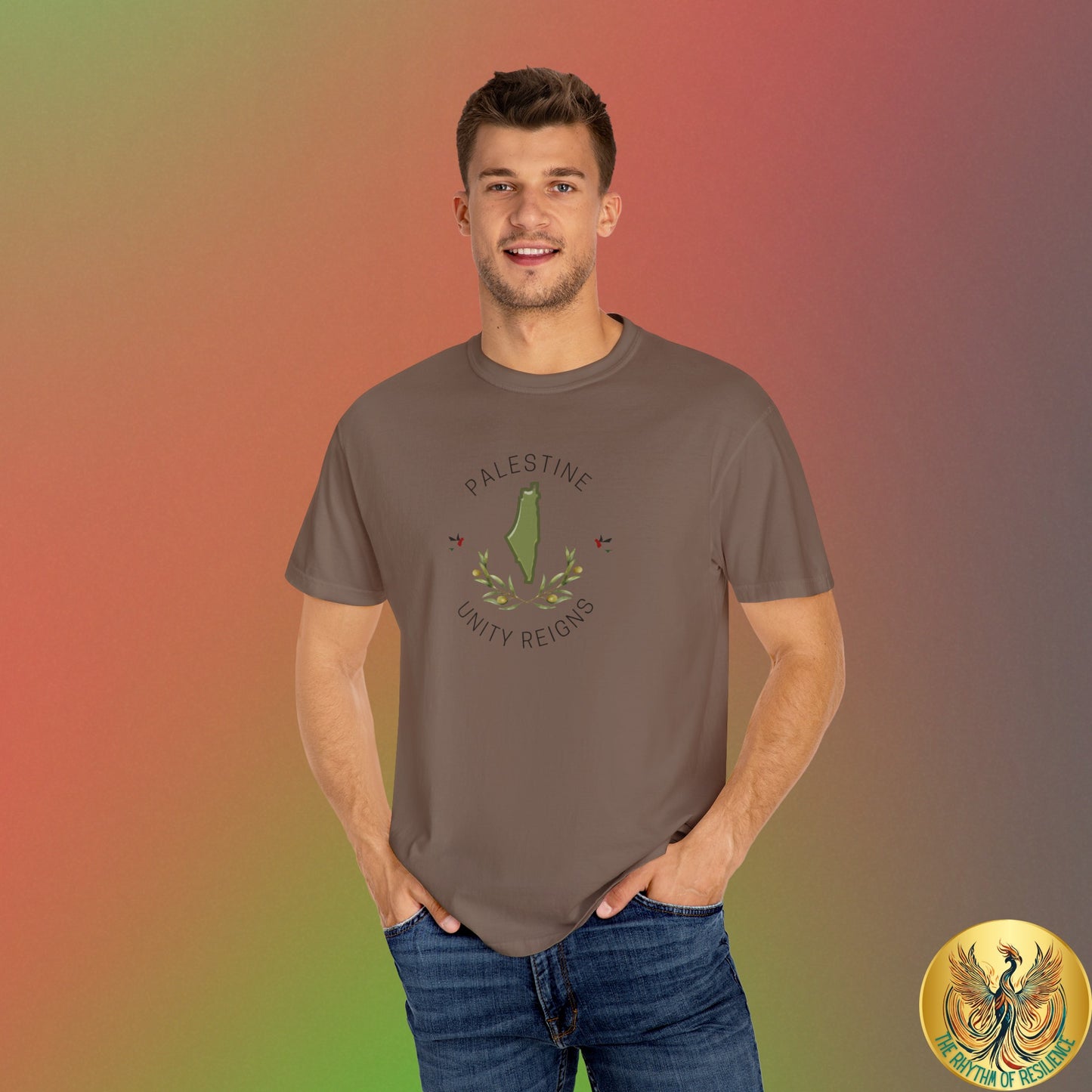 Palestine spring olive branch unity Unisex heart flag solidarity Garment-Dyed T-shirt