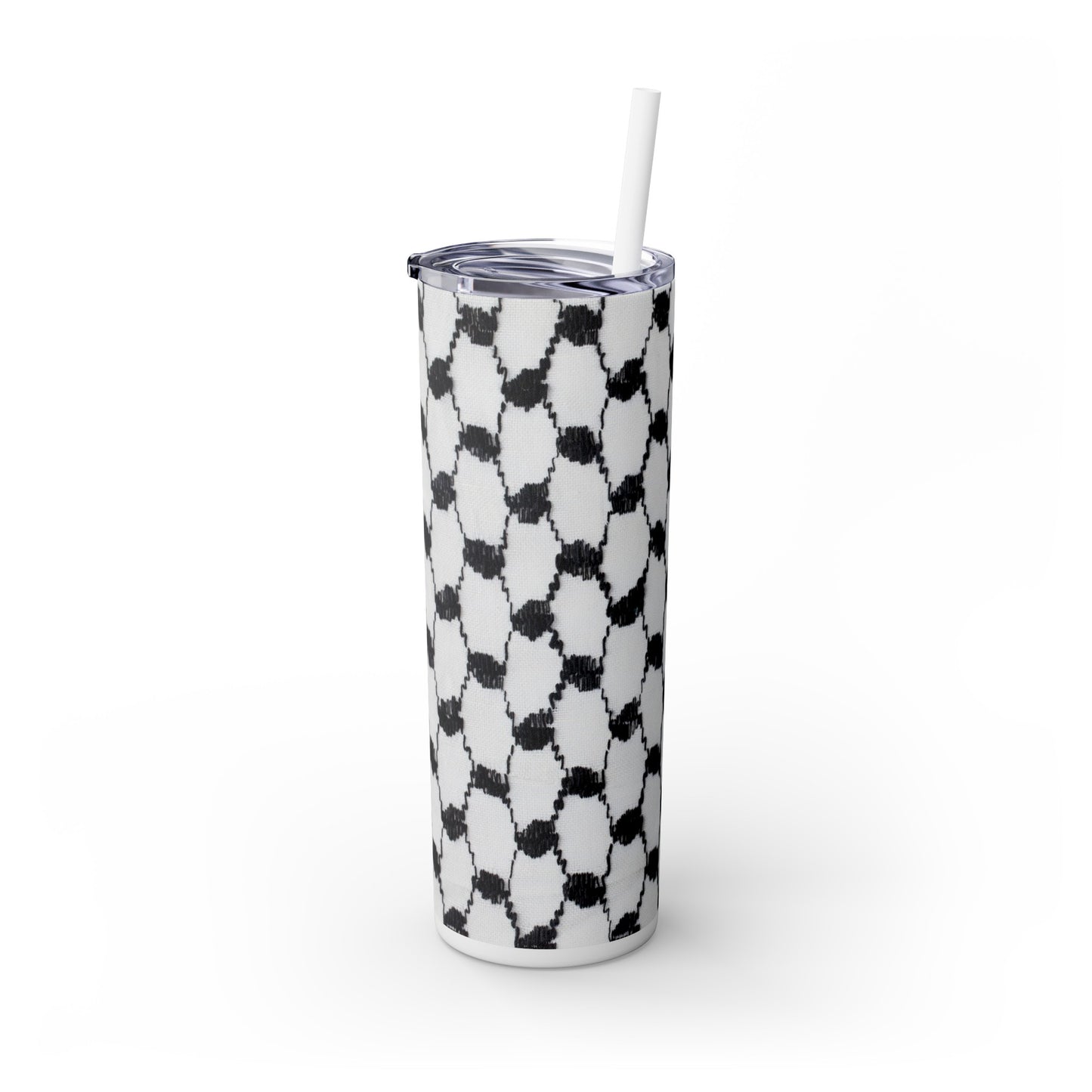 black and white keffiyeh/ kufiyah print Skinny Tumbler with Straw, 20oz