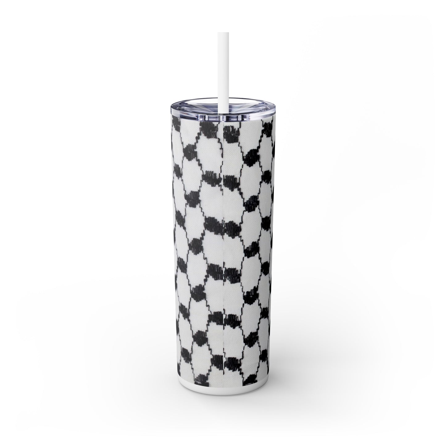 black and white keffiyeh/ kufiyah print Skinny Tumbler with Straw, 20oz