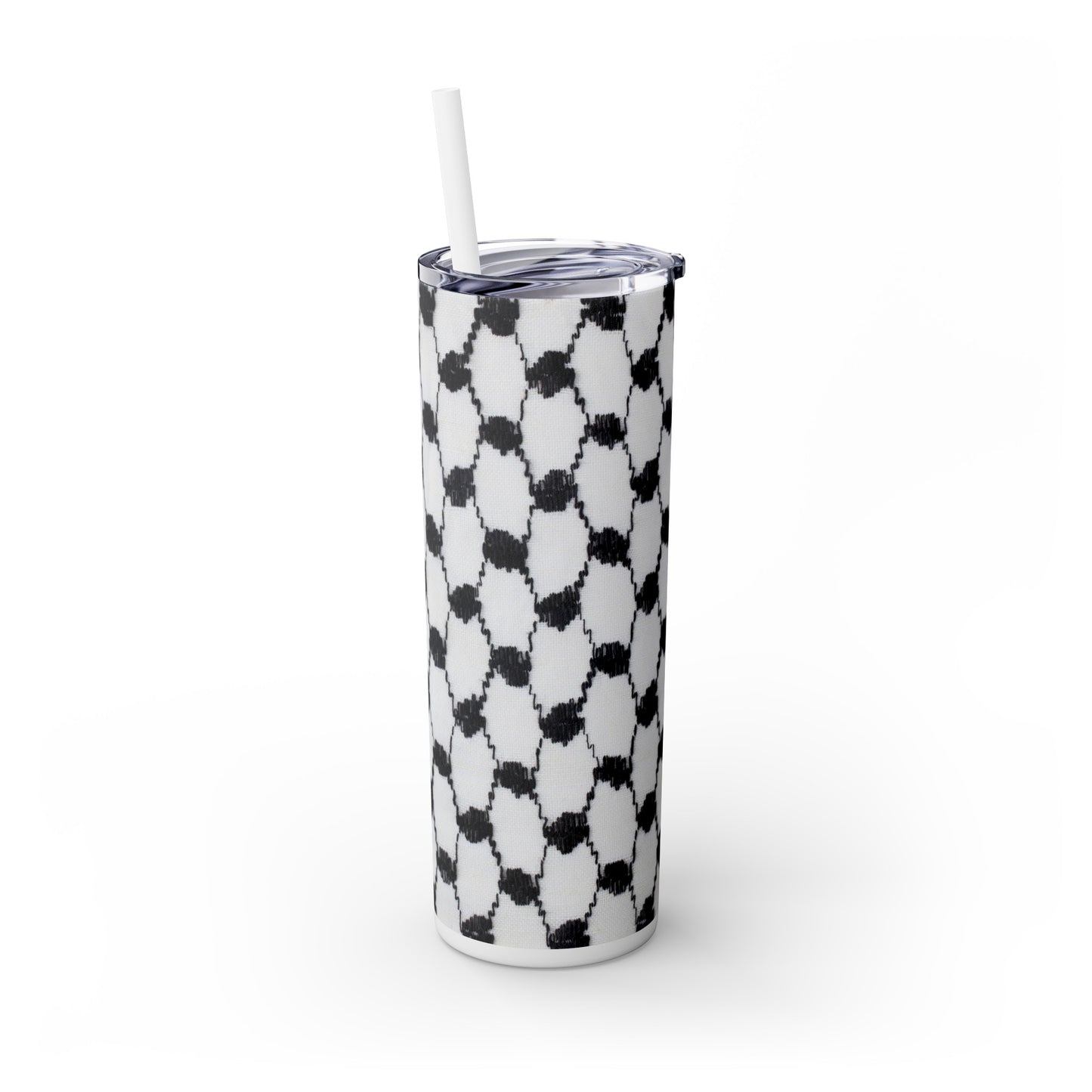 black and white keffiyeh/ kufiyah print Skinny Tumbler with Straw, 20oz