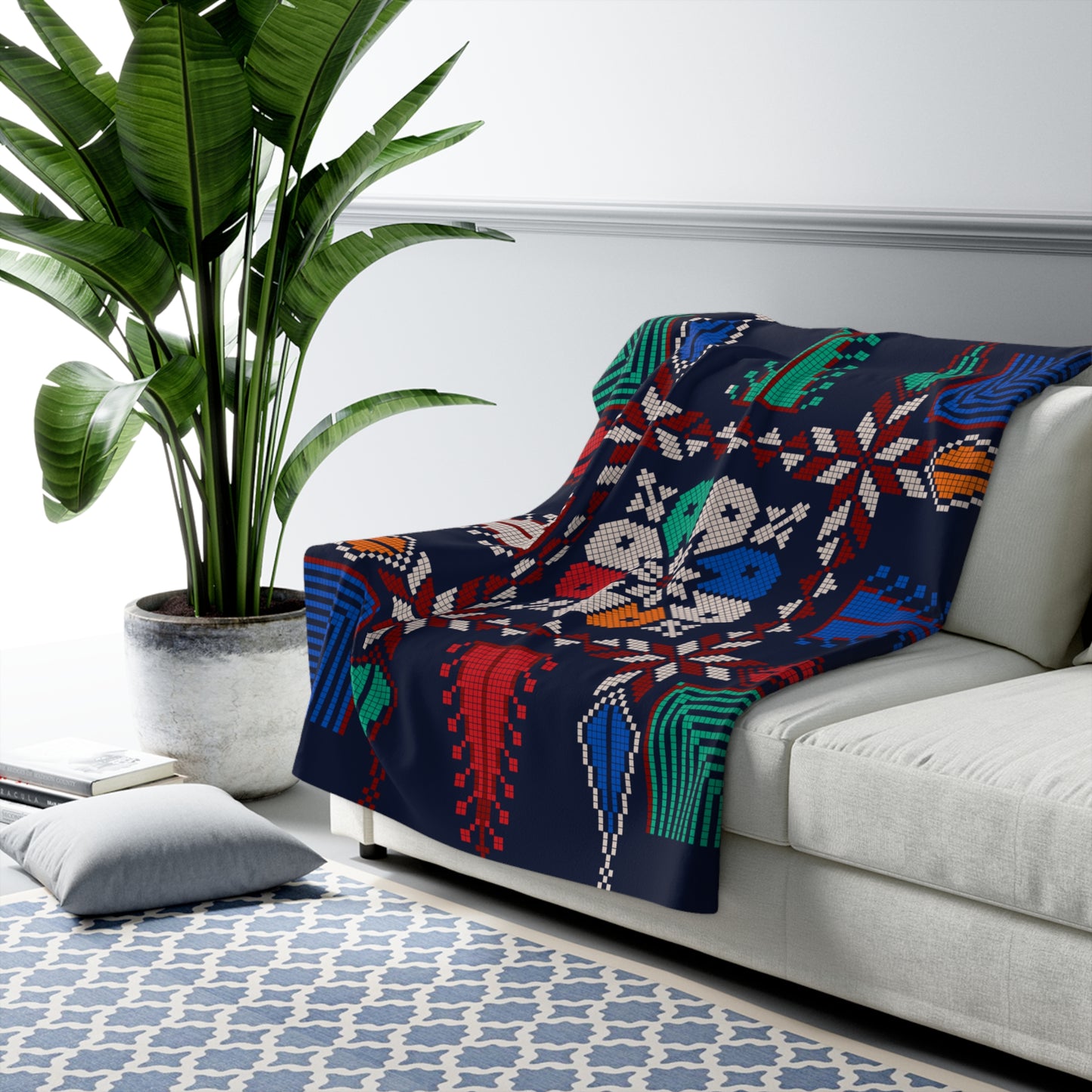 Sherpa Fleece Blanket, Tatreez design
