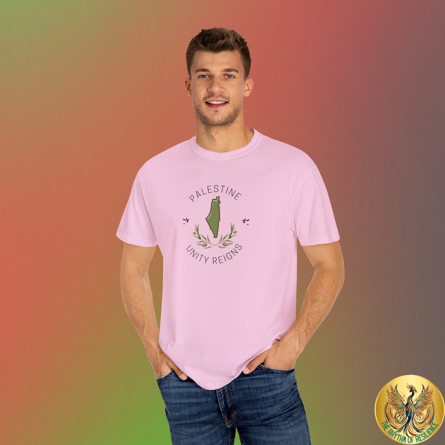 Palestine spring olive branch unity Unisex heart flag solidarity Garment-Dyed T-shirt