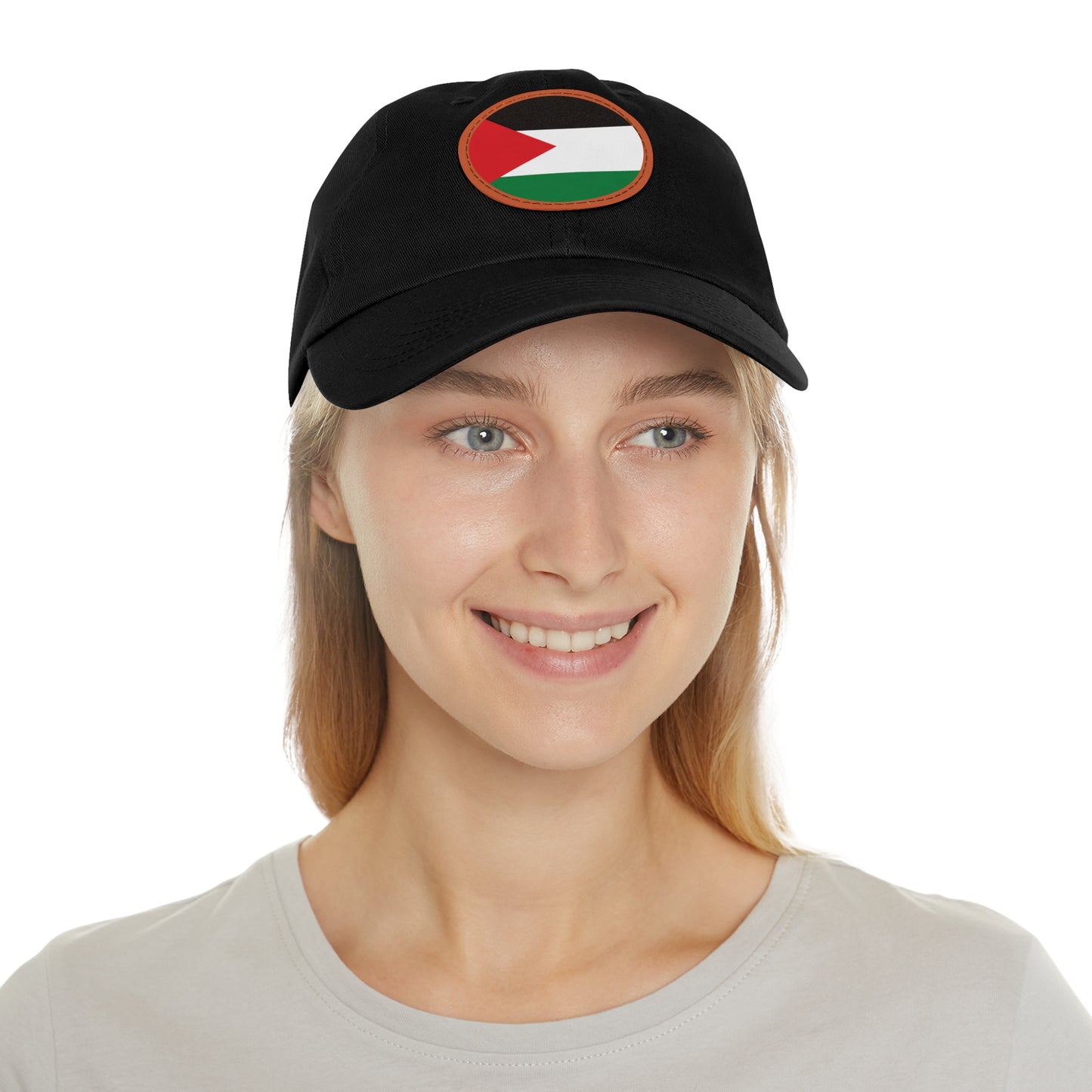 Palestine flag Dad Hat with Leather Patch (Round)