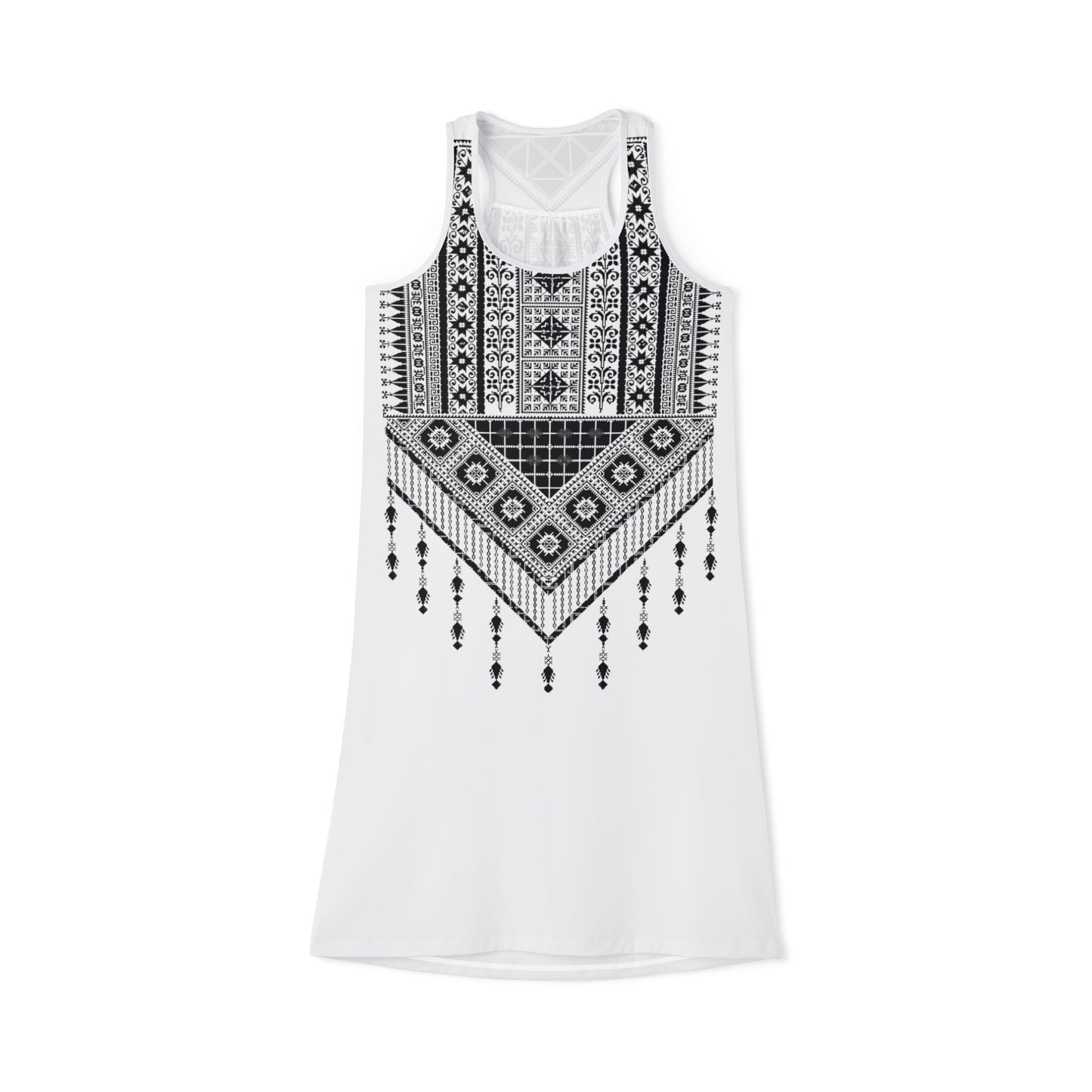 black and white tatreez with tassel Women's Racerback Dress (AOP)