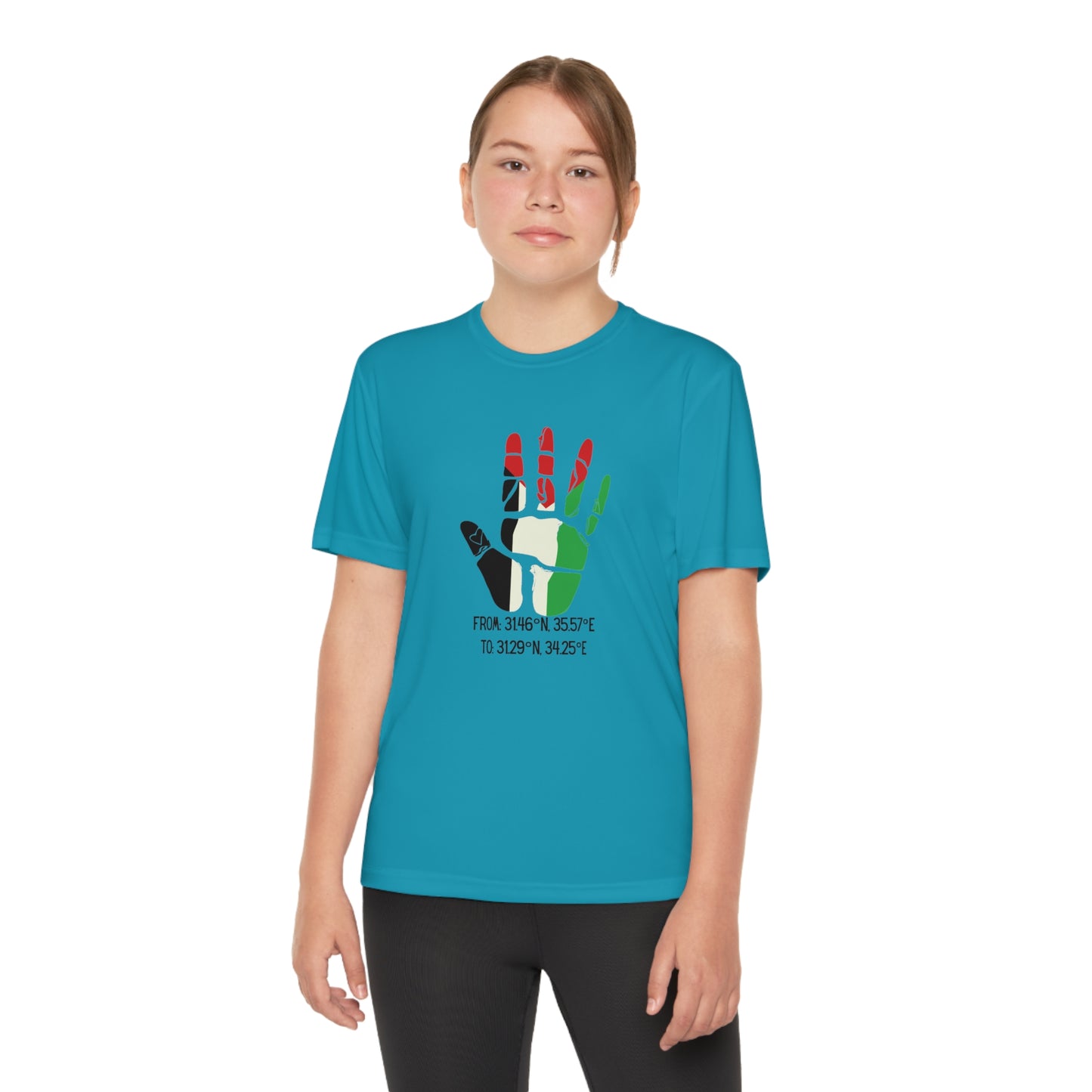 Youth from the Jordan to the Mediterranean coordinates Competitor Tee. Palestine will be Free!