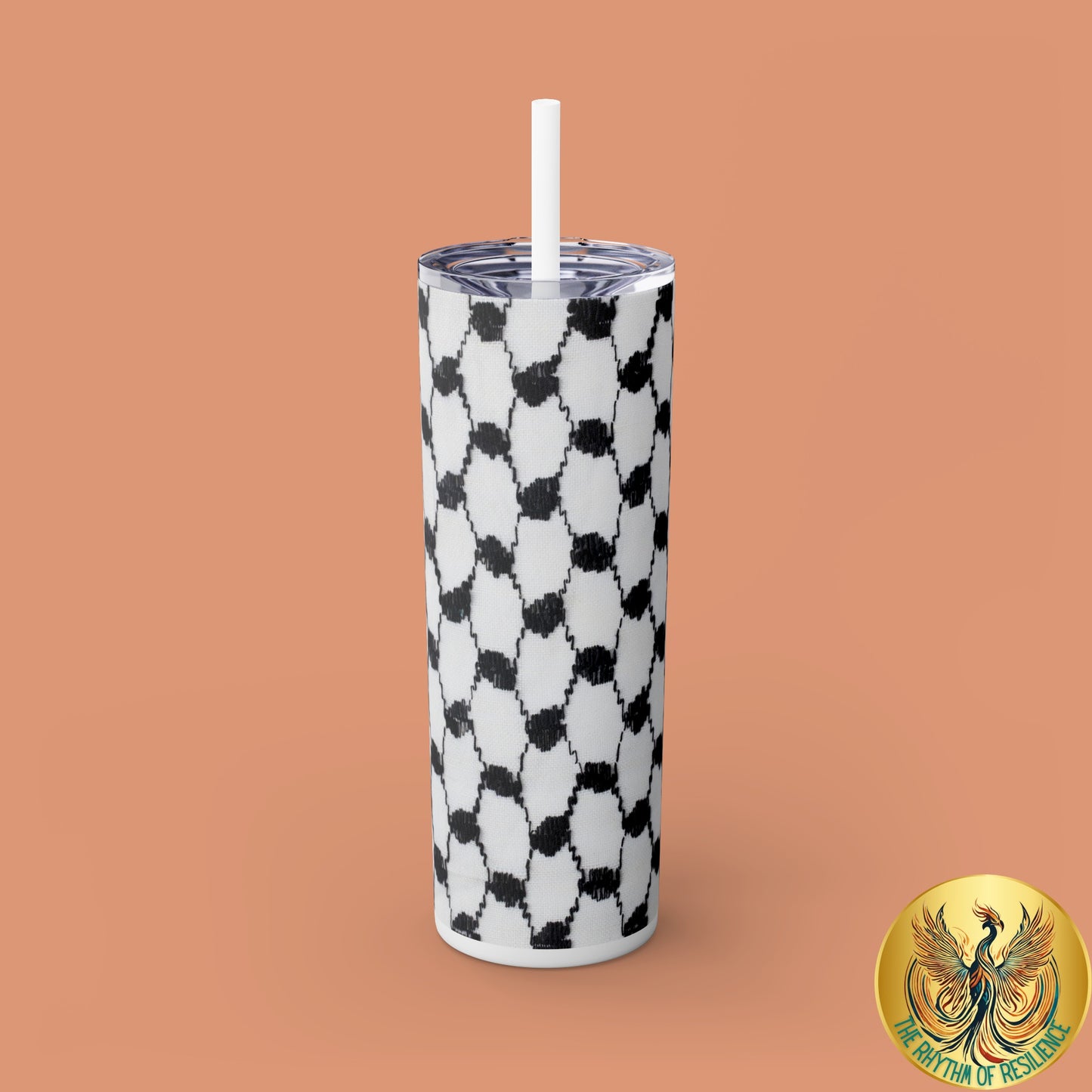 black and white keffiyeh/ kufiyah print Skinny Tumbler with Straw, 20oz