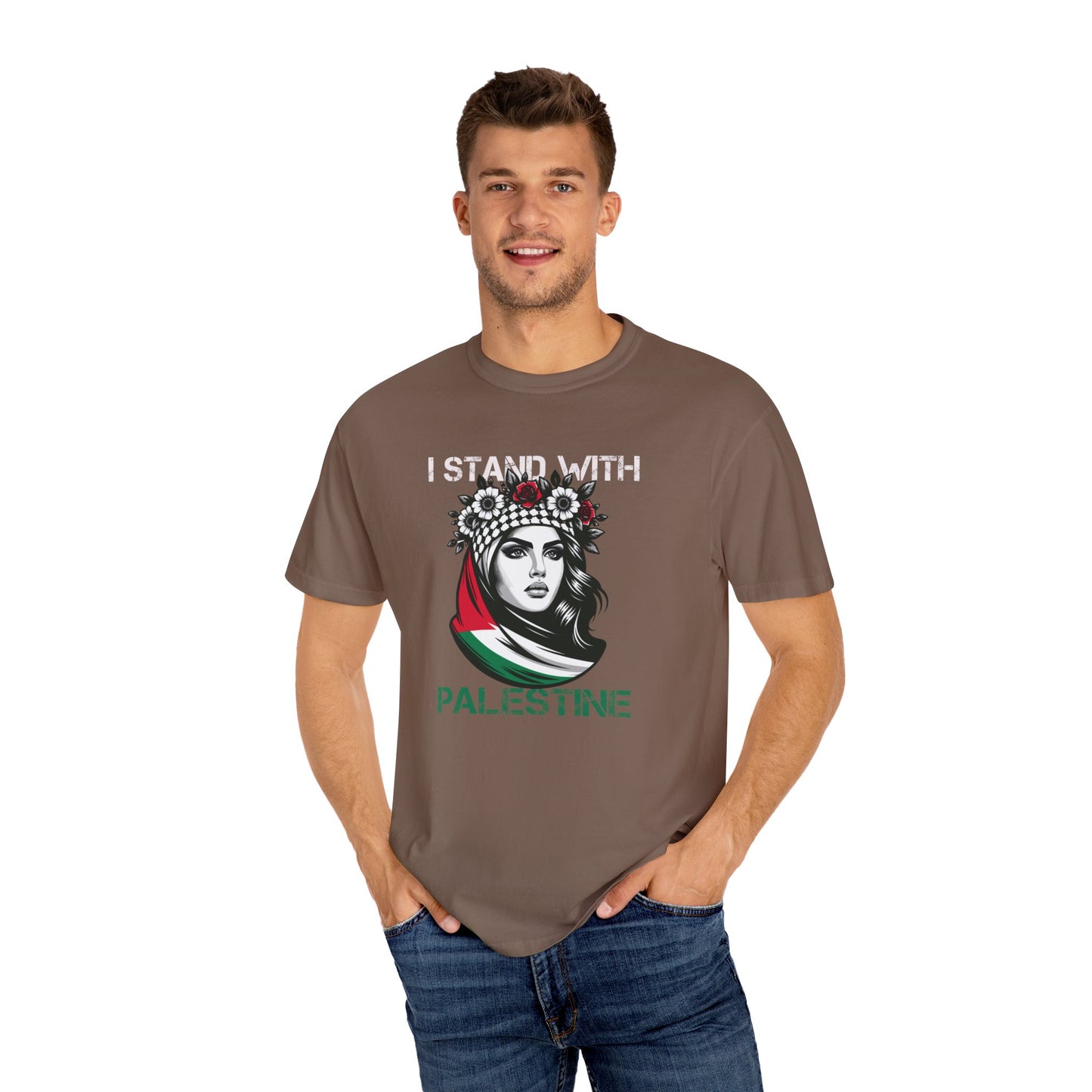 Unisex Garment-Dyed T-shirt, Palestine Flag, Resist, Arabic, Support the Cause in Style, Kuffiyeh, Keffiyeh, Resistance, Free Palestine