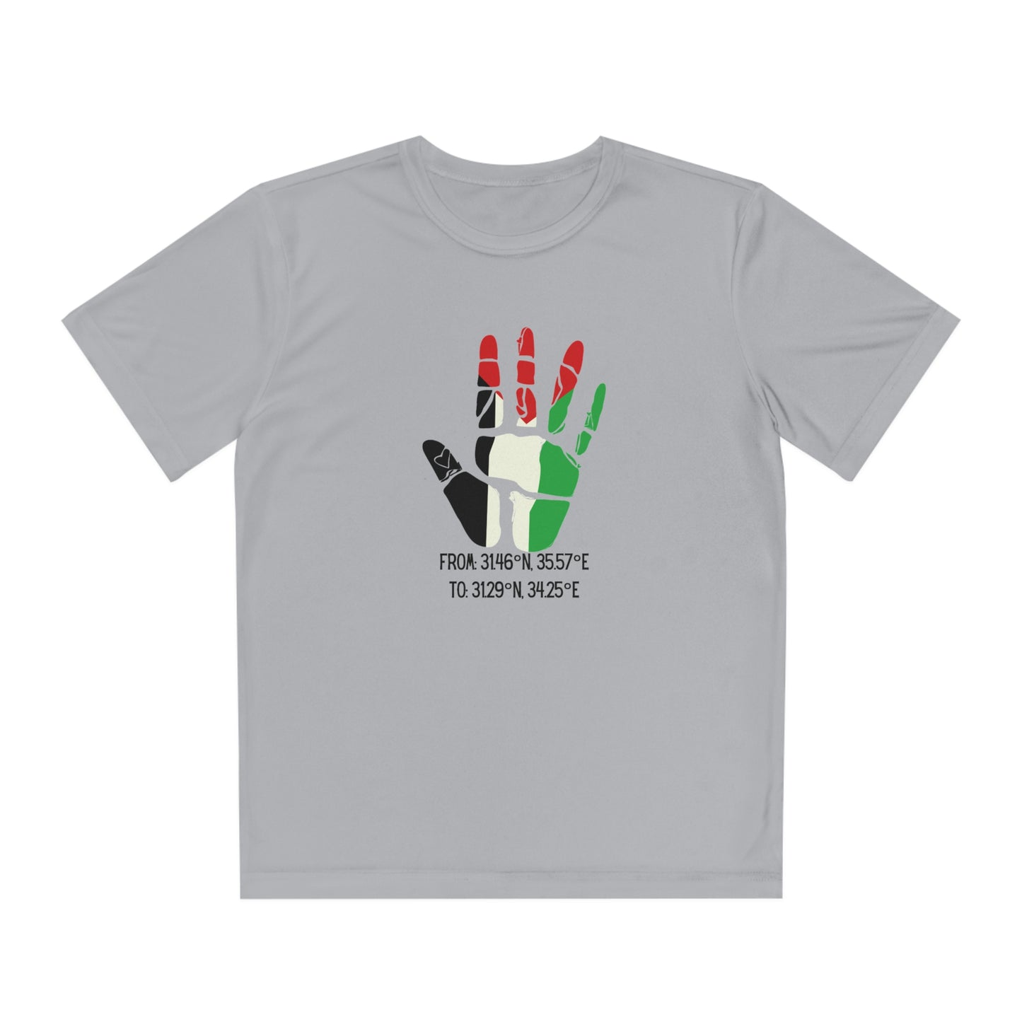Youth from the Jordan to the Mediterranean coordinates Competitor Tee. Palestine will be Free!