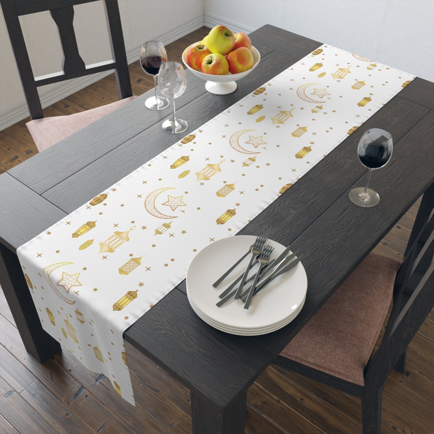 Table Runner (Cotton, Poly) star and moon, Islam, Ramadan, Eid, gold