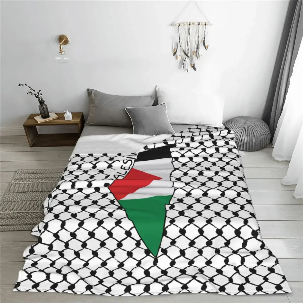 Palestine Map over keffiyeh print Blankets Coral Fleece Plush