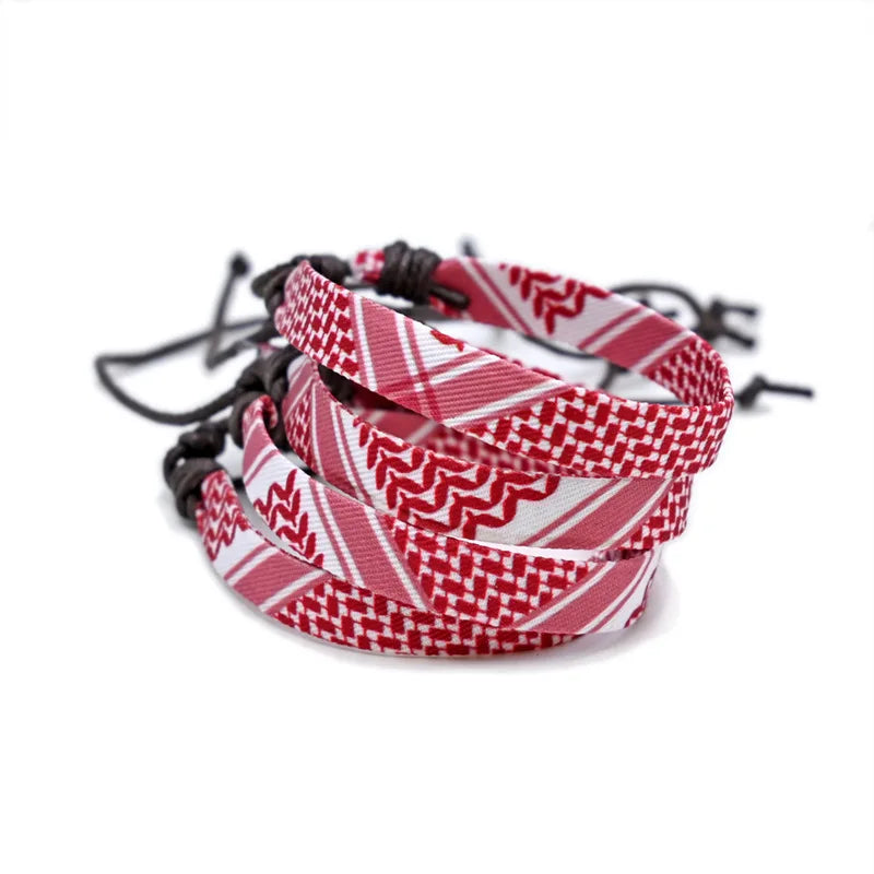 Keffiyeh pattern Cotton Rope Woven Bracelets in Red, Green, Black, and white multiple styles