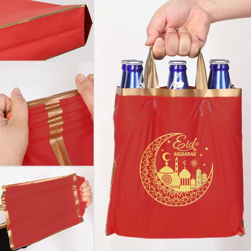 5PCS Eid Mubarak Gift Bags Package Bag Ramadan Kareem Decoration 2023 Islamic Muslim Eid Plastic Bags with Handle for Business