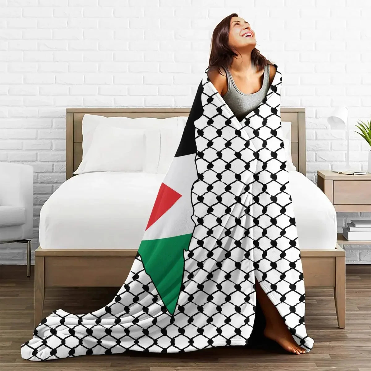 Palestine Map over keffiyeh print Blankets Coral Fleece Plush