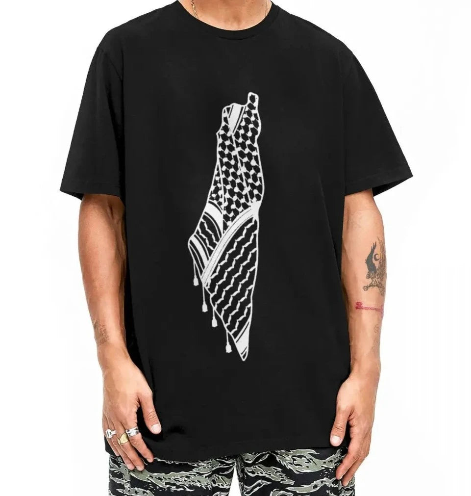 Palestine Map T-Shirt Summer Arabic Shemagh Palestine Flag Funny T-Shirts Cotton Fashion Tee Shirt Man Short Sleeve Casual Tees