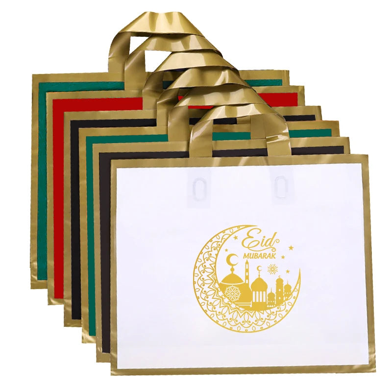 5PCS Eid Mubarak Gift Bags Package Bag Ramadan Kareem Decoration 2023 Islamic Muslim Eid Plastic Bags with Handle for Business