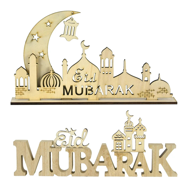 Eid and Ramadan Wooden Moon Star Ornament