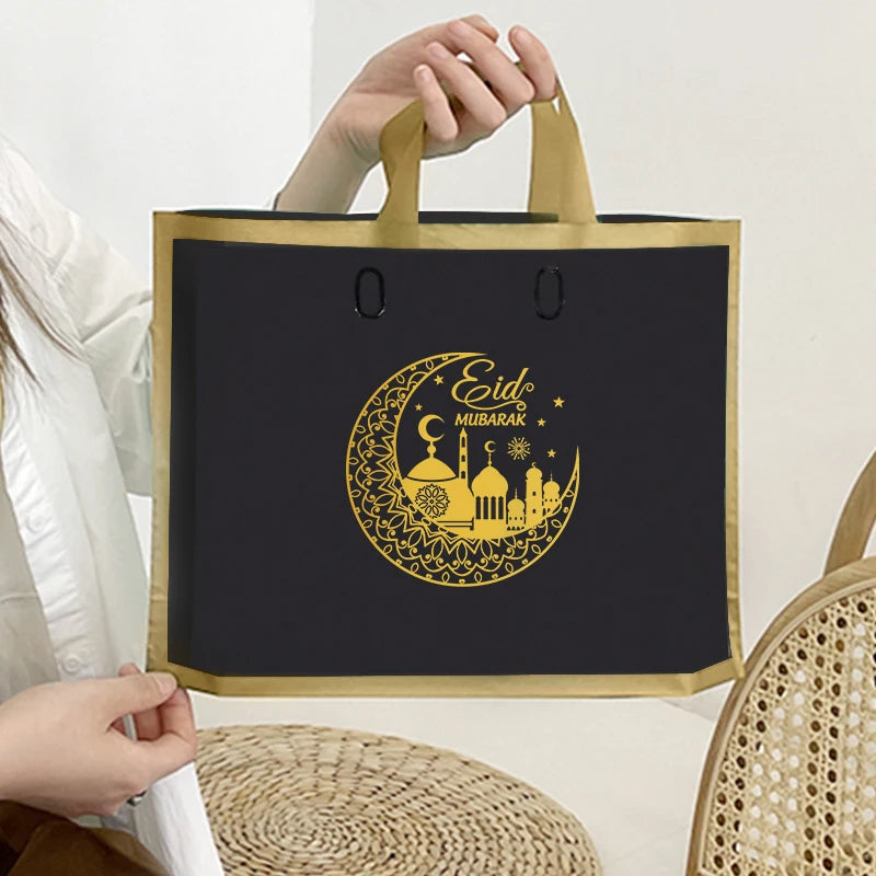 5PCS Eid Mubarak Gift Bags Package Bag Ramadan Kareem Decoration 2023 Islamic Muslim Eid Plastic Bags with Handle for Business