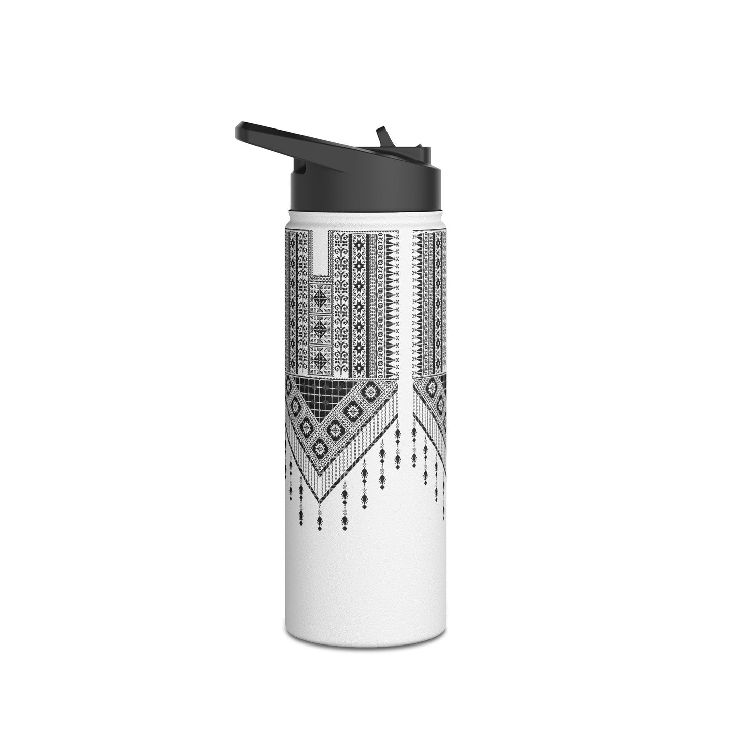 Stainless Steel H2O Bottle, Standard Lid. Palestinian Tatreez print/design