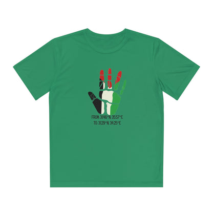 Youth from the Jordan to the Mediterranean coordinates Competitor Tee. Palestine will be Free!