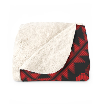 Sherpa Fleece Blanket, Tatreez design, Red