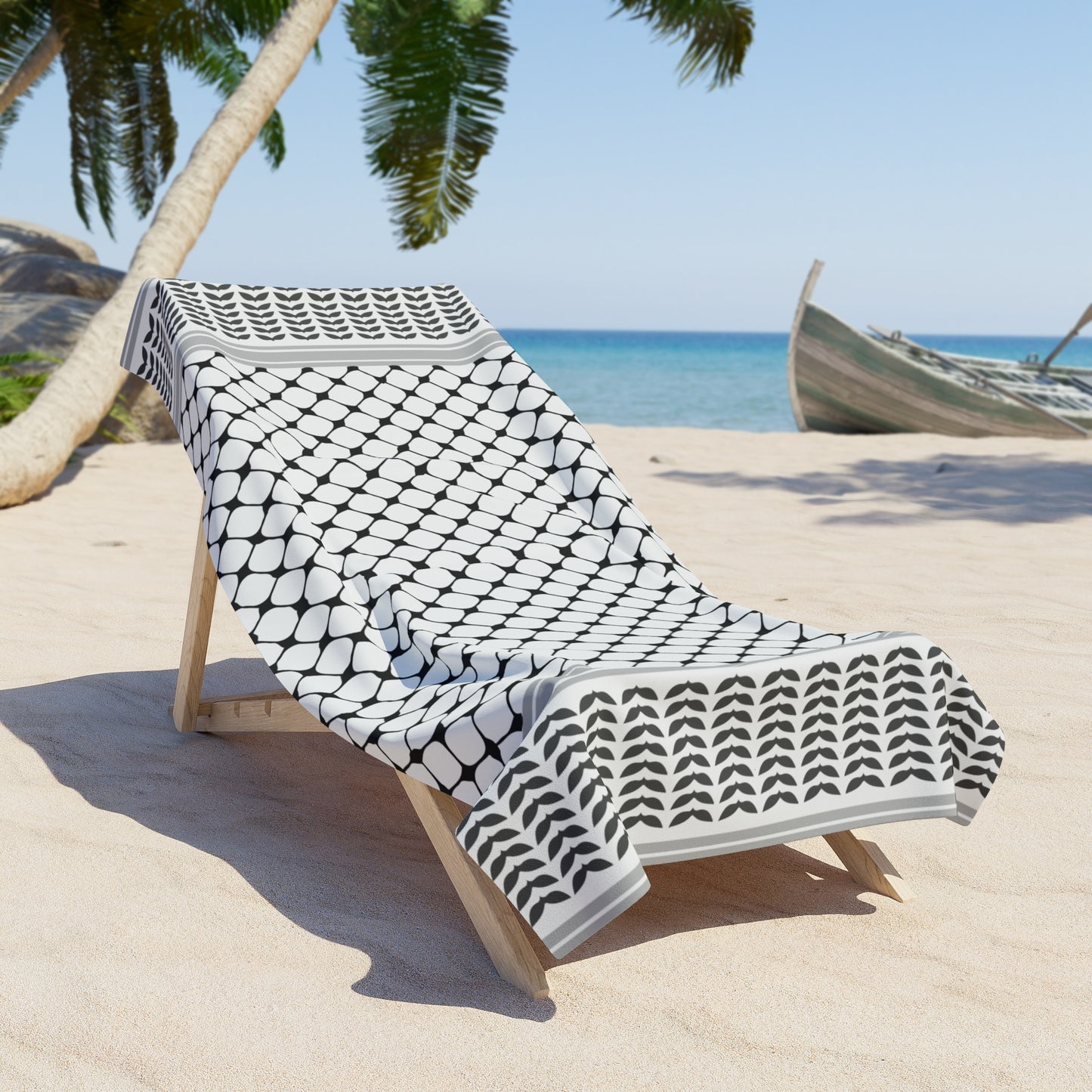 Black and White Kufiyah keffiyeh print Beach Towel