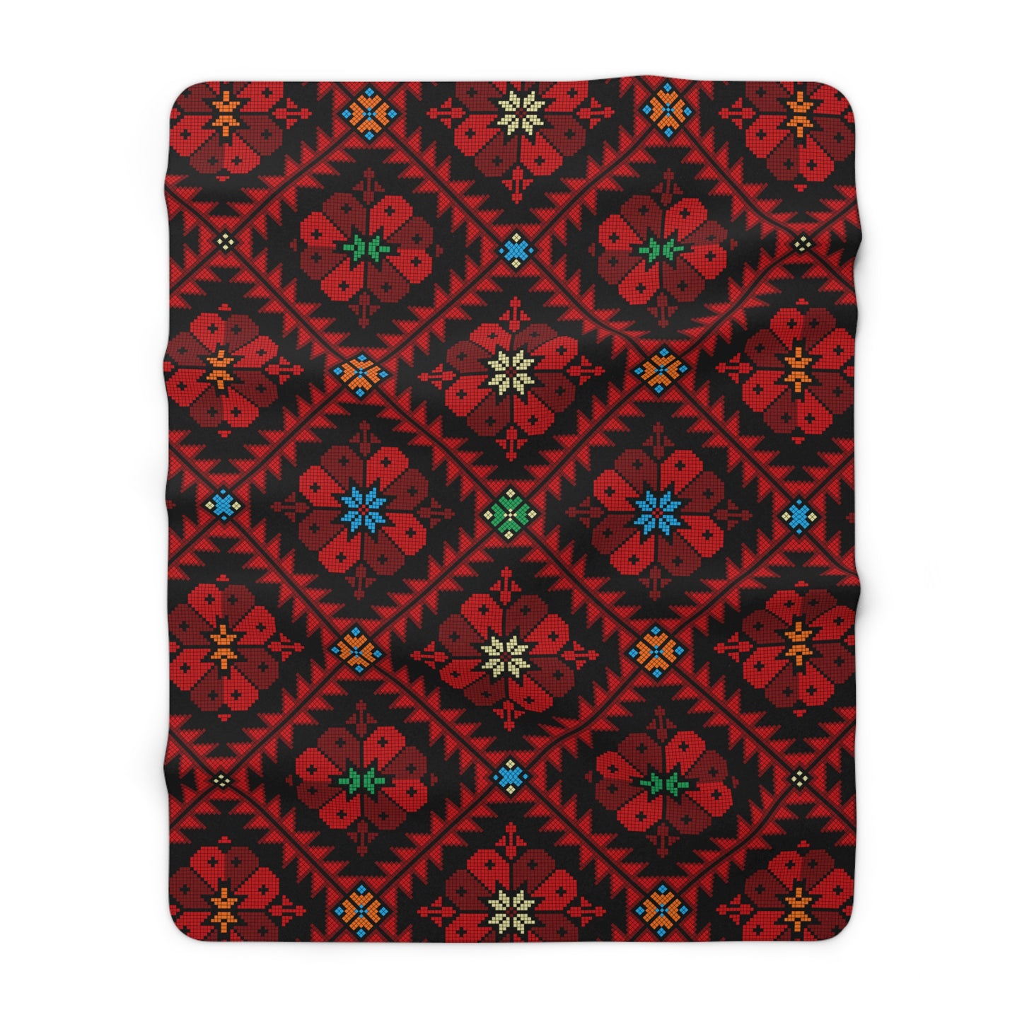 Sherpa Fleece Blanket, Tatreez design, Red