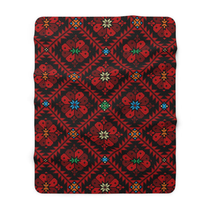 Sherpa Fleece Blanket, Tatreez design, Red