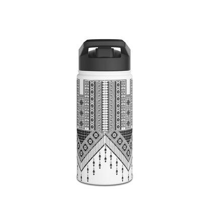 Stainless Steel H2O Bottle, Standard Lid. Palestinian Tatreez print/design