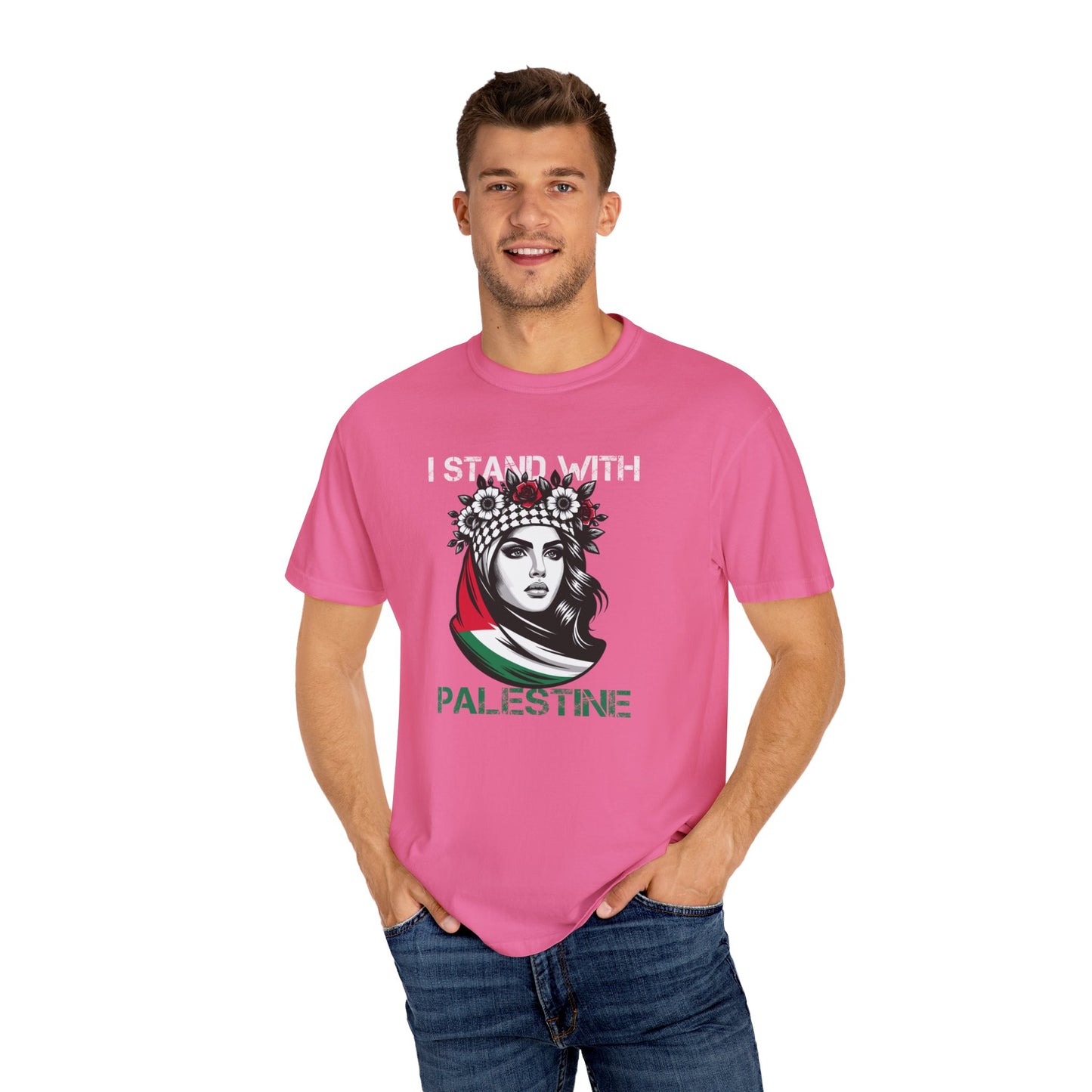 Unisex Garment-Dyed T-shirt, Palestine Flag, Resist, Arabic, Support the Cause in Style, Kuffiyeh, Keffiyeh, Resistance, Free Palestine