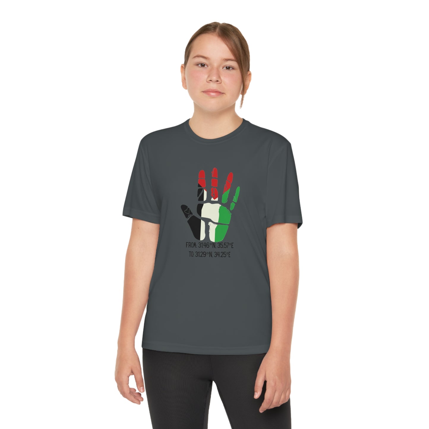 Youth from the Jordan to the Mediterranean coordinates Competitor Tee. Palestine will be Free!