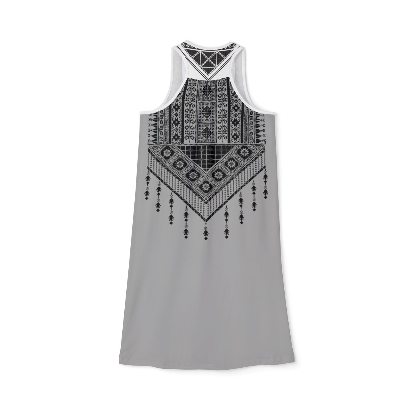 Black on light grey  black Tatreez with tassel Women's Racerback Dress (AOP)