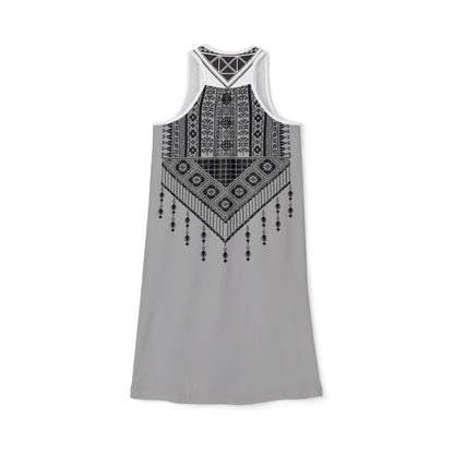 Black on light grey  black Tatreez with tassel Women's Racerback Dress (AOP)