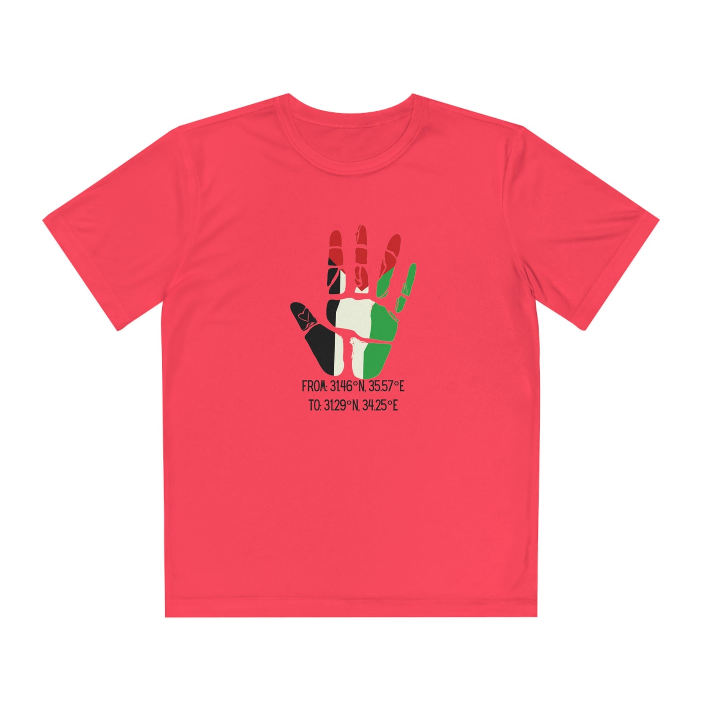 Youth from the Jordan to the Mediterranean coordinates Competitor Tee. Palestine will be Free!