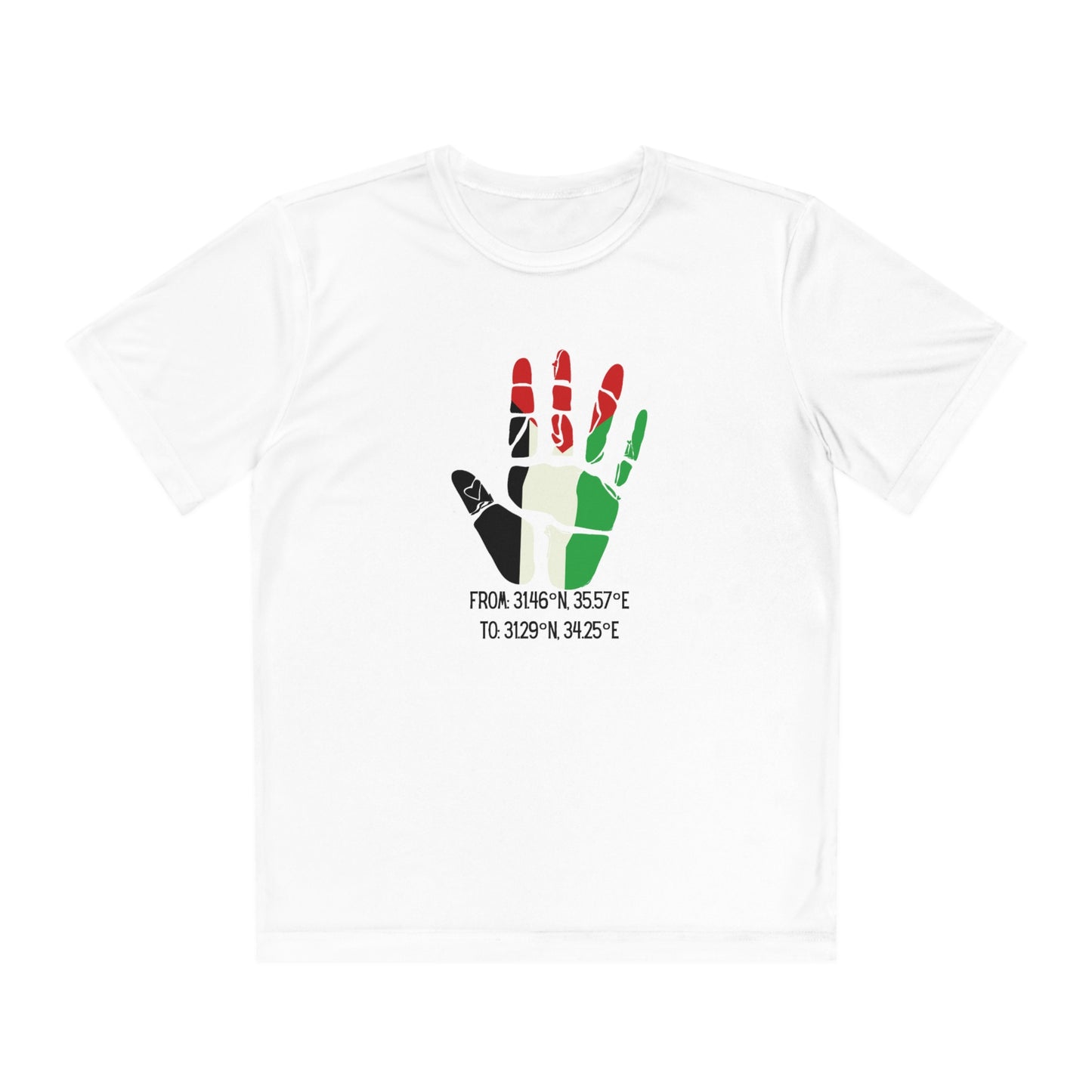 Youth from the Jordan to the Mediterranean coordinates Competitor Tee. Palestine will be Free!