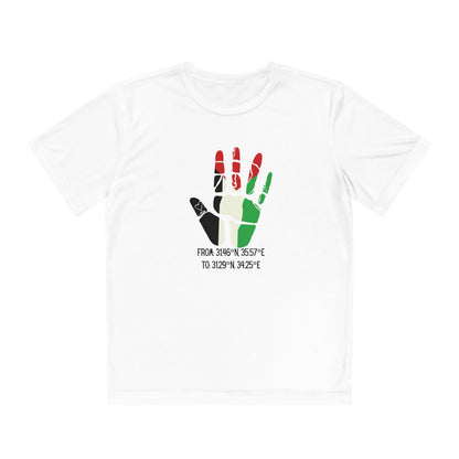 Youth from the Jordan to the Mediterranean coordinates Competitor Tee. Palestine will be Free!