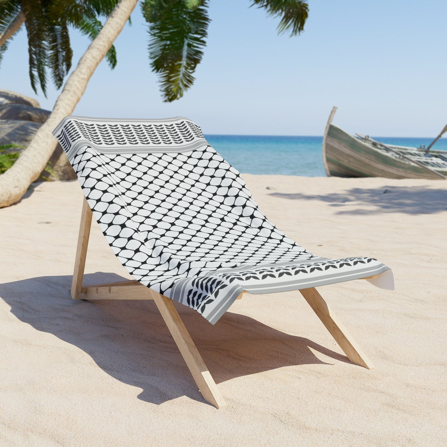 Black and White Kufiyah keffiyeh print Beach Towel