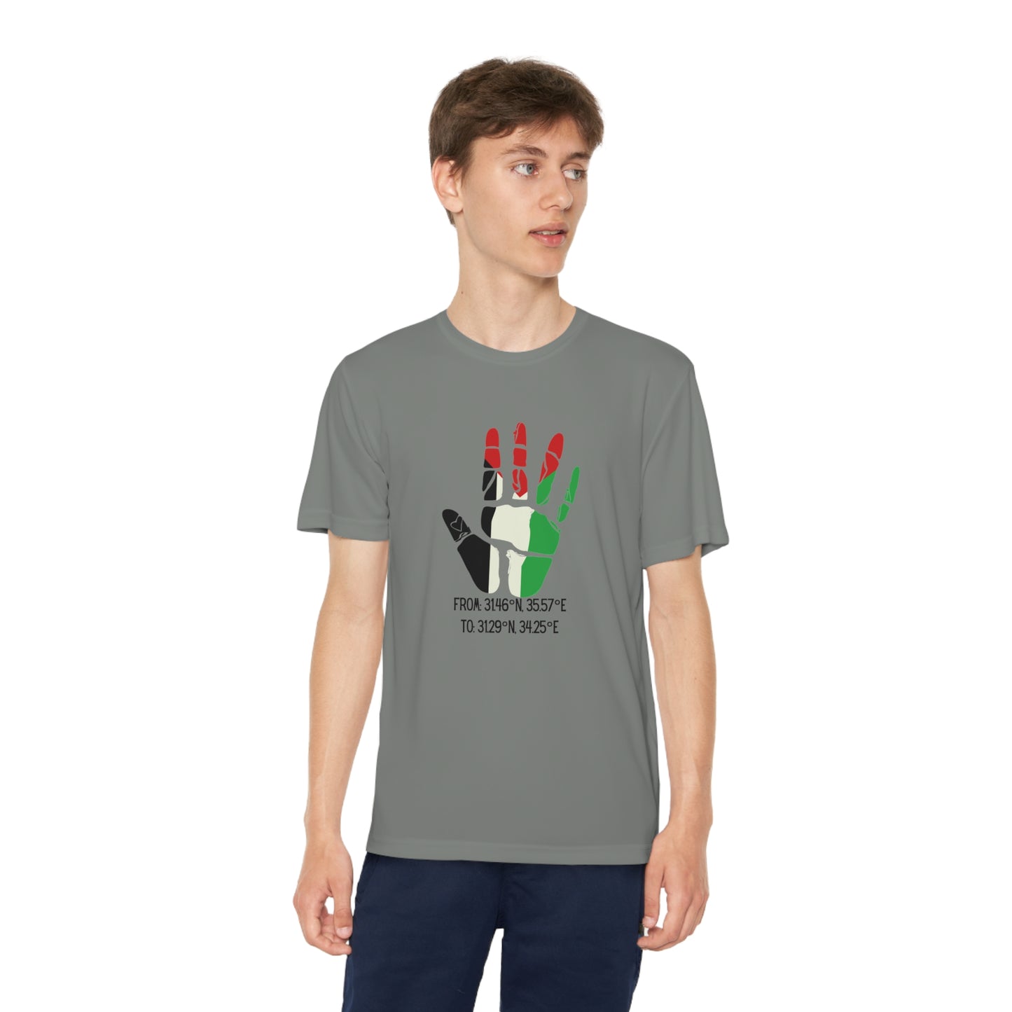 Youth from the Jordan to the Mediterranean coordinates Competitor Tee. Palestine will be Free!