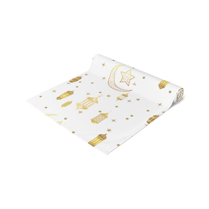 Table Runner (Cotton, Poly) star and moon, Islam, Ramadan, Eid, gold
