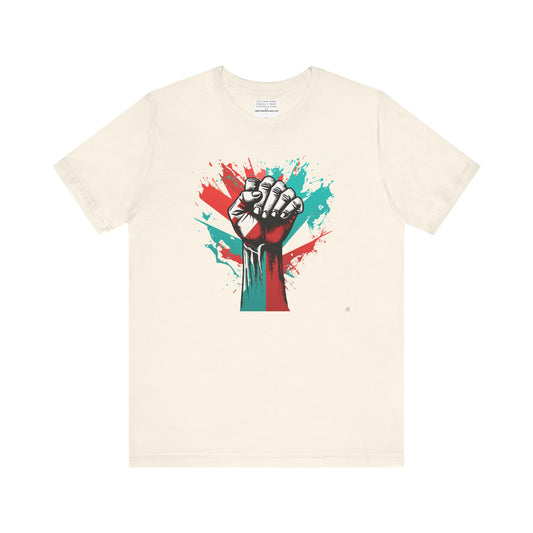 Unisex Jersey Tee, Palestine Resistance hand, Support the Cause, Keffiyeh,Free Palestine, Protest, support in style, Arabic writing, kufiyah