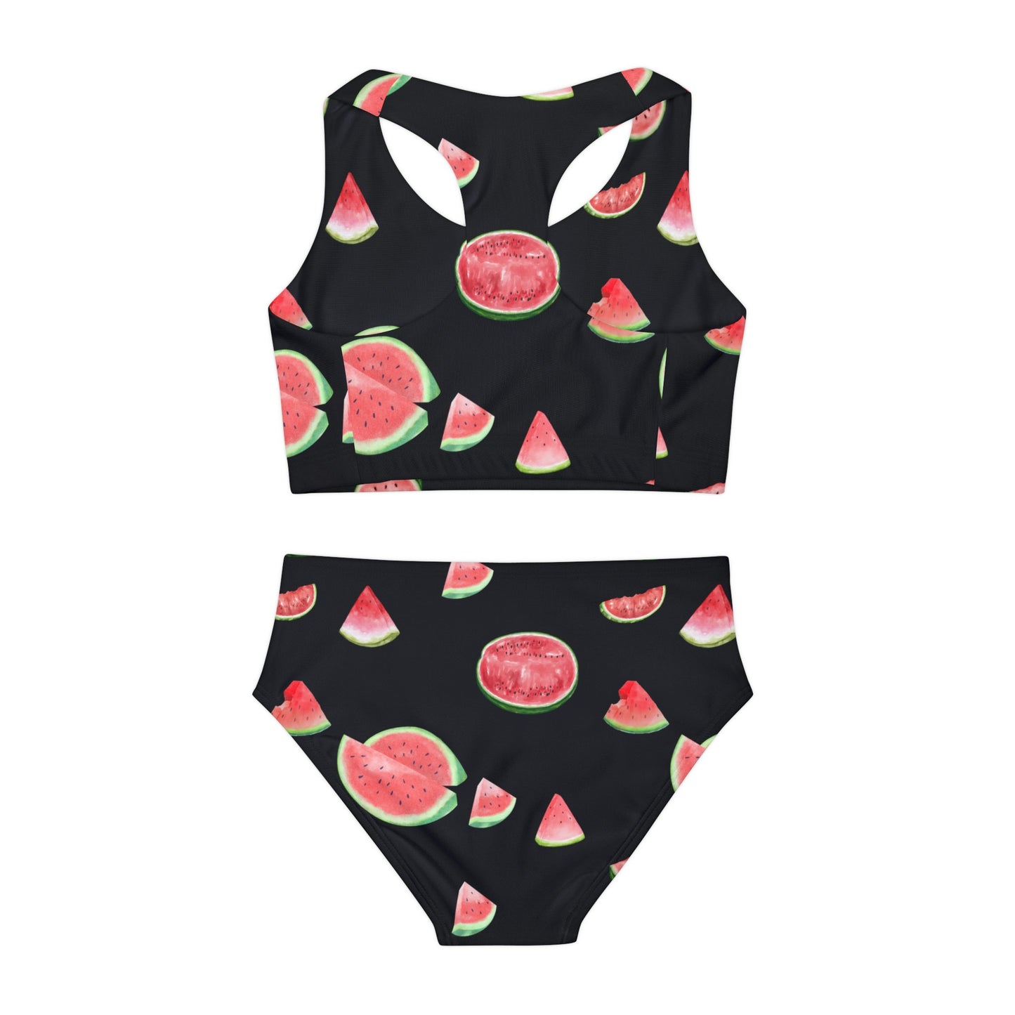 Watermelon Print Girls Two Piece Swimsuit (AOP) black